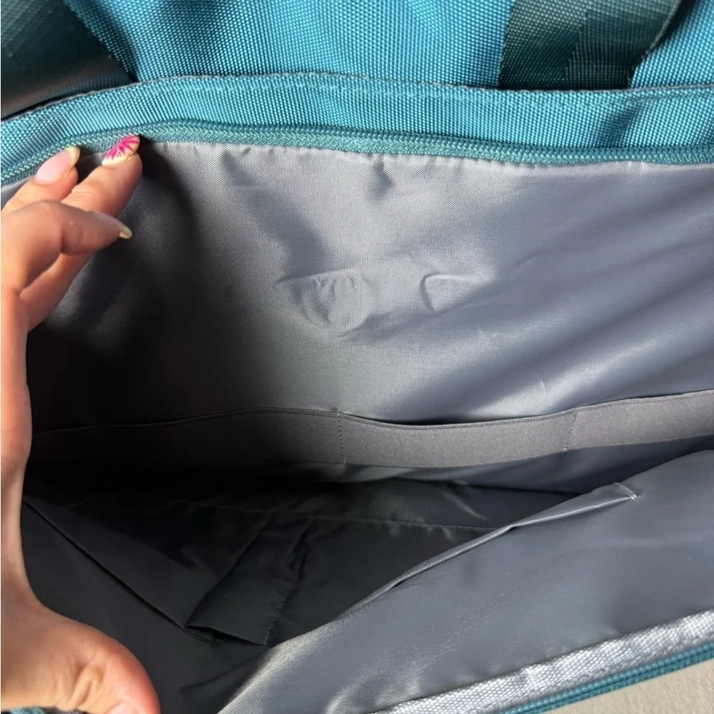 Mosiso 360 Protective Laptop Shoulder Bag in Teal Green Fleece Lined Trolly Belt